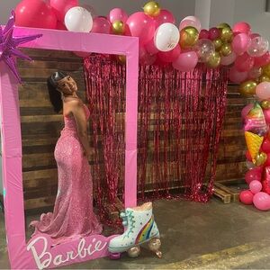 Pink Sweet Sixteen Dress Size 4 and has a train at the bottom.